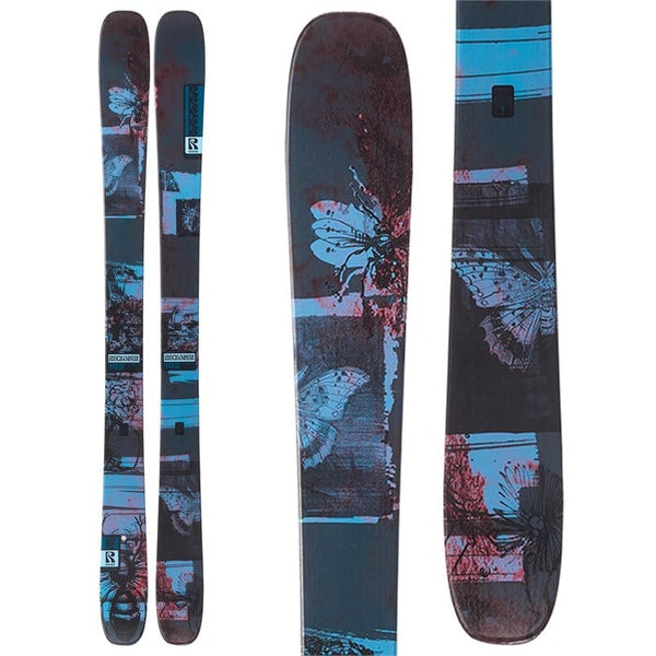 Pair of skis with butterfly design on a white background